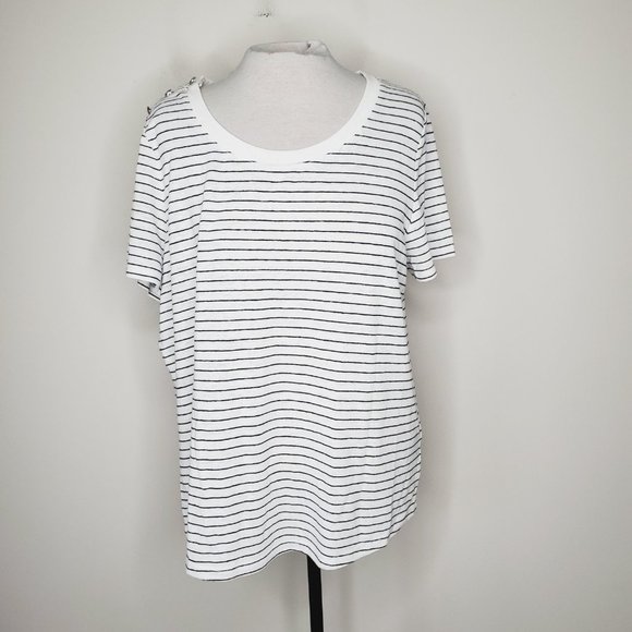 Talbots T-Shirt Linen Striped Lightweight White 1X - Picture 3 of 9